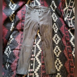 7FAM High Waist Knee Seam Skinny Jeans Faux Leather Crackle 25